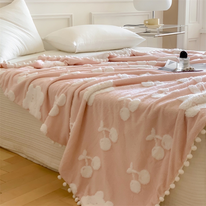 91家纺网 家纺一手货源 找家纺 洋铭区 2022新款a版舒棉绒b版牛奶绒毯子-樱桃小熊 樱桃小熊粉