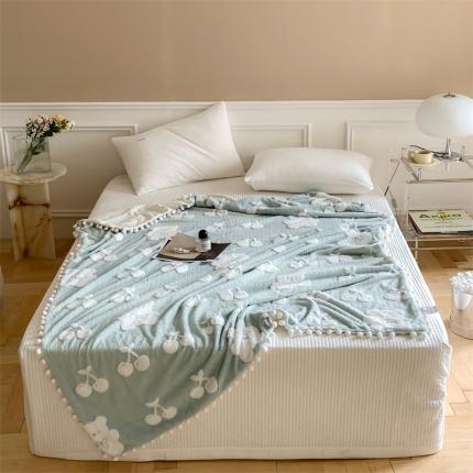 洋铭区 2022新款a版舒棉绒b版牛奶绒毯子-樱桃小熊 樱桃小熊绿