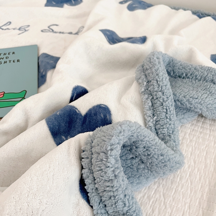 91家纺网 家纺一手货源 找家纺 航途席业 20263新款软绵绵牛奶绒羊羔绒毛毯 爱心蓝