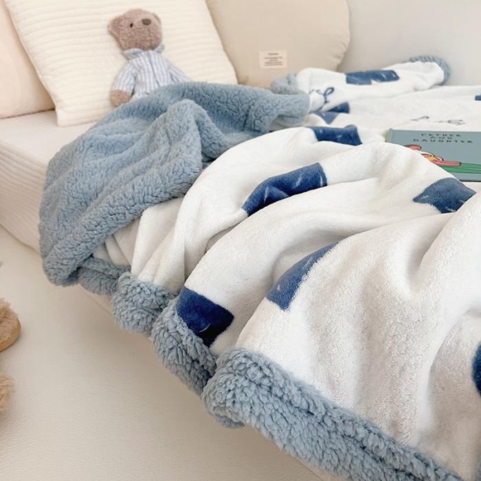 91家纺网 家纺一手货源 找家纺 航途席业 20263新款软绵绵牛奶绒羊羔绒毛毯 爱心蓝