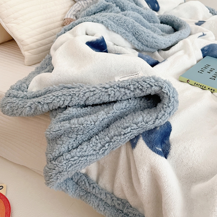 91家纺网 家纺一手货源 找家纺 航途席业 20263新款软绵绵牛奶绒羊羔绒毛毯 爱心蓝