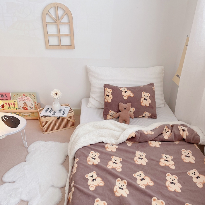 91家纺网 家纺一手货源 找家纺 航途席业 20263新款软绵绵牛奶绒羊羔绒毛毯 韩国熊咖