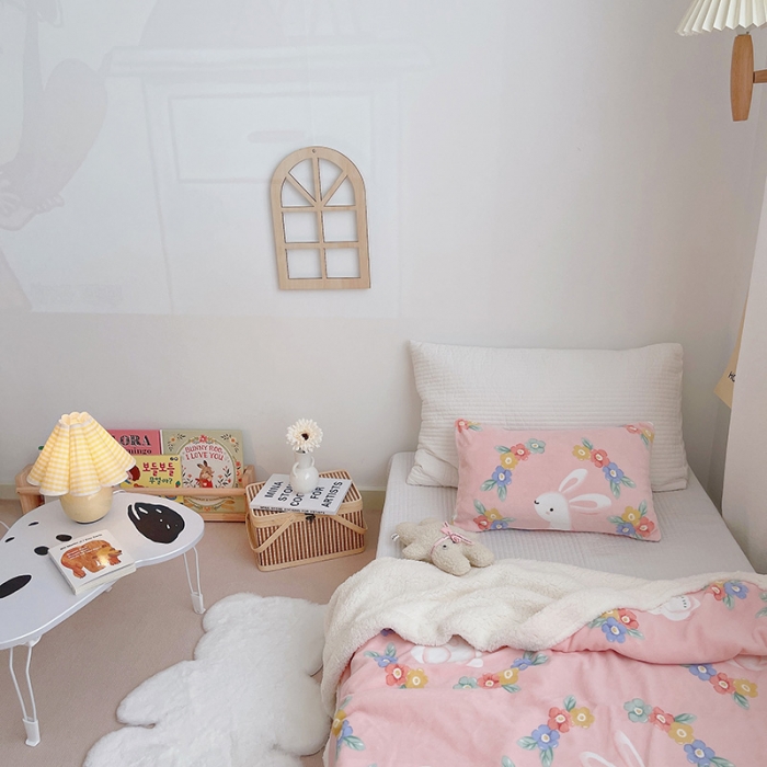 91家纺网 家纺一手货源 找家纺 航途席业 2023新款软绵绵牛奶绒羊羔绒毛毯 花小兔粉