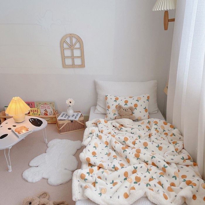 91家纺网 家纺一手货源 找家纺 航途席业 2023新款软绵绵牛奶绒羊羔绒毛毯 橘子