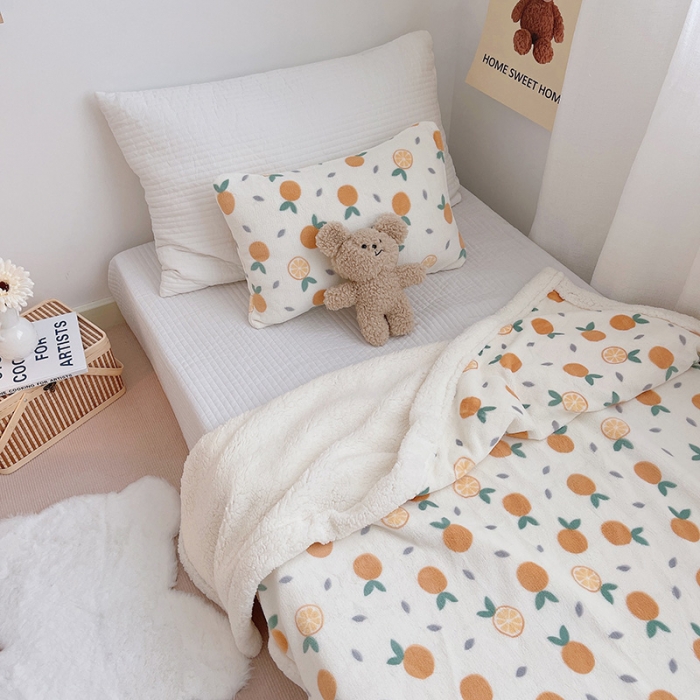 91家纺网 家纺一手货源 找家纺 航途席业 2023新款软绵绵牛奶绒羊羔绒毛毯 橘子