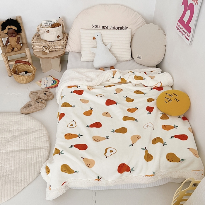 91家纺网 家纺一手货源 找家纺 航途席业 2023新款软绵绵牛奶绒羊羔绒毛毯 梨子