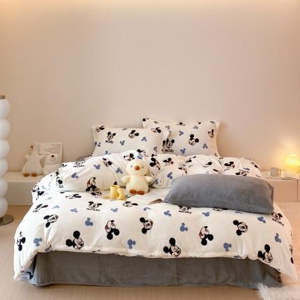 91家纺网 家纺一手货源 找家纺 时光里 230g正宗全消光印花牛奶绒迪士尼四件套 米奇