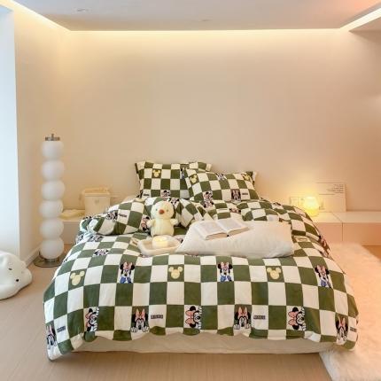 91家纺网 家纺一手货源 找家纺 总时光里 230g正宗全消光印花牛奶绒迪士尼棋盘格系列单被套