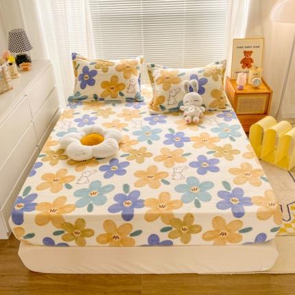 91家纺网 家纺一手货源 找家纺 佰亿莱 2024新款 直播爆款高克重牛奶绒床笠三件套 欢乐兔