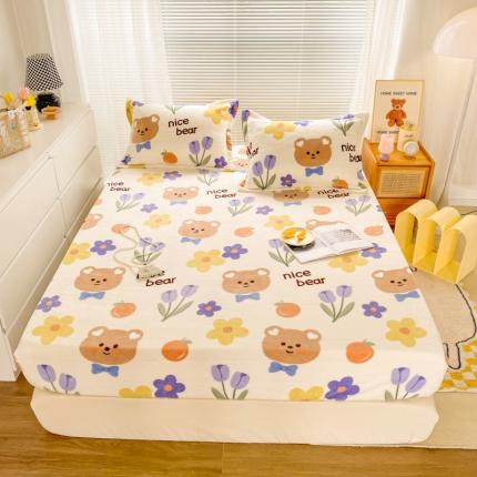 91家纺网 家纺一手货源 找家纺 佰亿莱 2024新款 直播爆款高克重牛奶绒床笠三件套 浪漫熊