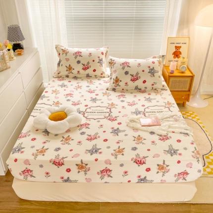 91家纺网 家纺一手货源 找家纺 佰亿莱 2024新款 直播爆款高克重牛奶绒床笠三件套 玫瑰花