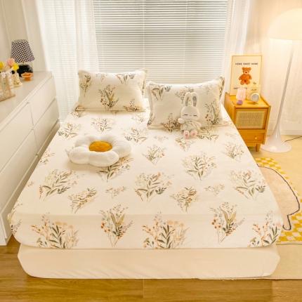 91家纺网 家纺一手货源 找家纺 佰亿莱 2024新款 直播爆款高克重牛奶绒床笠三件套 似水年华