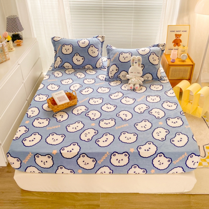 91家纺网 家纺一手货源 找家纺 佰亿莱 2024新款 直播爆款高克重牛奶绒床笠三件套 海洋熊