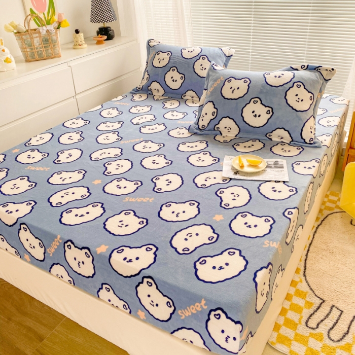 91家纺网 家纺一手货源 找家纺 佰亿莱 2024新款 直播爆款高克重牛奶绒床笠三件套 海洋熊