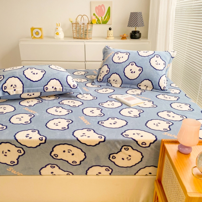 91家纺网 家纺一手货源 找家纺 佰亿莱 2024新款 直播爆款高克重牛奶绒床笠三件套 海洋熊