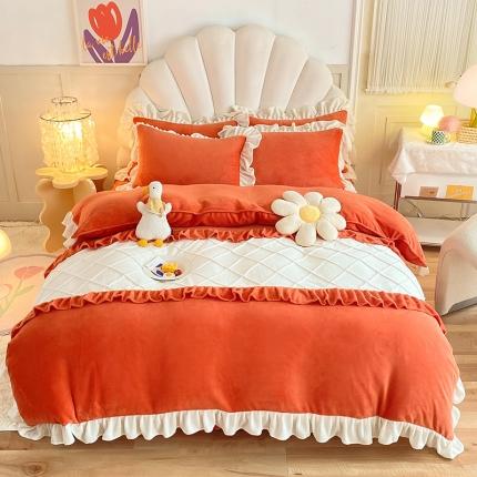 91家纺网 家纺一手货源 找家纺 （总）芭比蔓 2024新款直播供货韩版花边款牛奶绒四件套