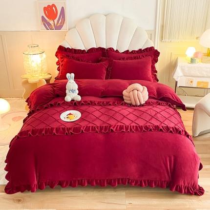 91家纺网 家纺一手货源 找家纺 （总）芭比蔓 2024新款直播供货韩版花边款牛奶绒四件套