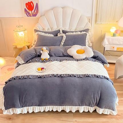 91家纺网 家纺一手货源 找家纺 （总）芭比蔓 2024新款直播供货韩版花边款牛奶绒四件套