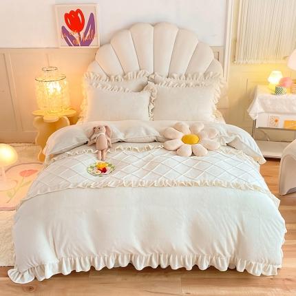 91家纺网 家纺一手货源 找家纺 （总）芭比蔓 2024新款直播供货韩版花边款牛奶绒四件套