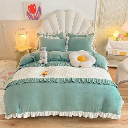 91家纺网 家纺一手货源 找家纺 （总）芭比蔓 2024新款直播供货韩版花边款牛奶绒四件套