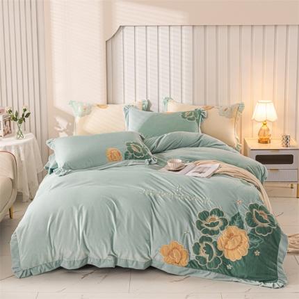 91家纺网 家纺一手货源 找家纺 （总）名品优仓 2022新款大贴布绣刺绣婴芙绒四件套百花齐放