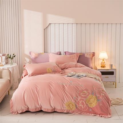 91家纺网 家纺一手货源 找家纺 （总）名品优仓 2022新款大贴布绣刺绣婴芙绒四件套百花齐放