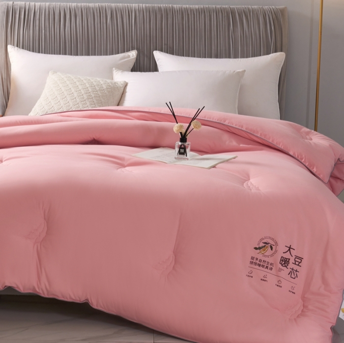 91家纺网 家纺一手货源 找家纺 畅畅家纺 2022新款抗菌纤维亲肤大豆被子被子 浅粉玉