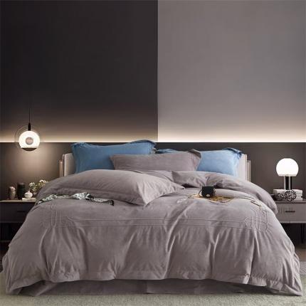 91家纺网 家纺一手货源 找家纺 名品优仓 2022新款欧式加厚230g婴儿绒四件套格瑞娅幕灰