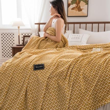 畅畅家纺 2022新款新款色织牛奶绒多功能毛毯 穗穗有余  黄