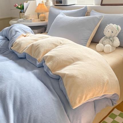 （总）寐居 2022新款高克重加厚保暖拼色牛奶绒四件套