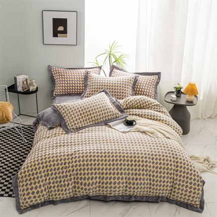 91家纺网 家纺一手货源 找家纺 名品优仓2022新款牛奶绒印花款230克四件套-麦瑞格 米白点