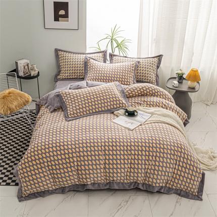 91家纺网 家纺一手货源 找家纺 名品优仓2022新款牛奶绒印花款230克四件套-麦瑞格 砖红点