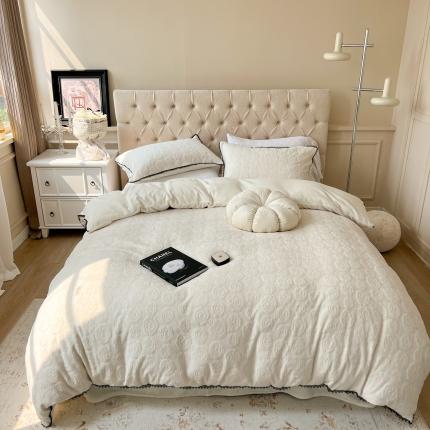 91家纺网 家纺一手货源 找家纺 （总）柚子 2022新款雕花牛奶绒四件套-山茶花