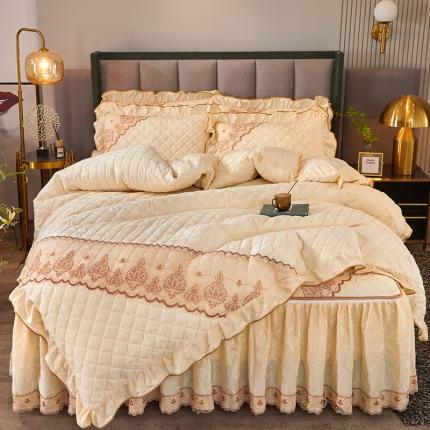 91家纺网 家纺一手货源 找家纺 网红馆 2025新品天鹅绒夹棉床裙四件套 幻城巴黎 奶昔