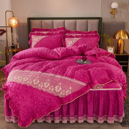 网红馆 2025新品天鹅绒夹棉床裙四件套 幻城巴黎 玫粉