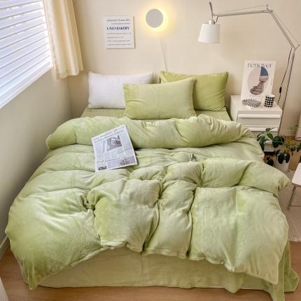 91家纺网 家纺一手货源 找家纺 六巷胡同 2022ins博主风牛奶绒纯色系四件套 草绿