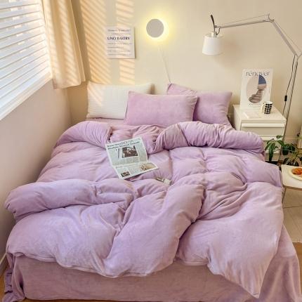 91家纺网 家纺一手货源 找家纺 六巷胡同 2022ins博主风牛奶绒纯色系四件套 淡紫