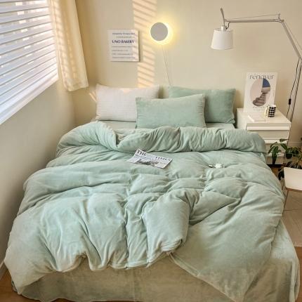 91家纺网 家纺一手货源 找家纺 六巷胡同 2022ins博主风牛奶绒纯色系四件套 豆绿