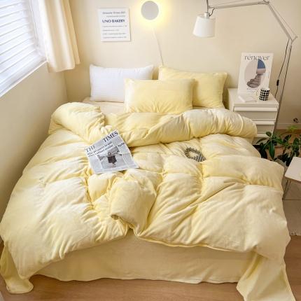 91家纺网 家纺一手货源 找家纺 六巷胡同 2022ins博主风牛奶绒纯色系四件套 鹅黄