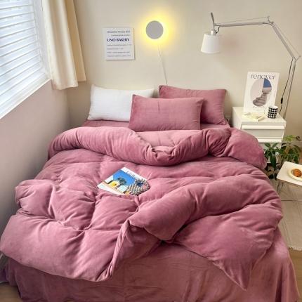 91家纺网 家纺一手货源 找家纺 六巷胡同 2022ins博主风牛奶绒纯色系四件套 酒红