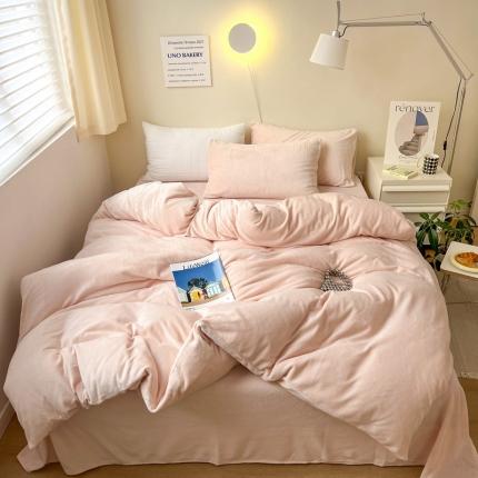 91家纺网 家纺一手货源 找家纺 六巷胡同 2022ins博主风牛奶绒纯色系四件套 旧粉