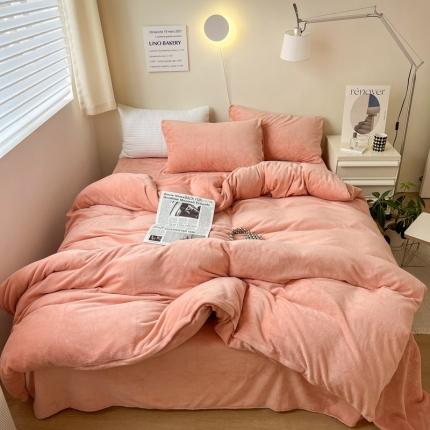 91家纺网 家纺一手货源 找家纺 六巷胡同 2022ins博主风牛奶绒纯色系四件套 橘粉