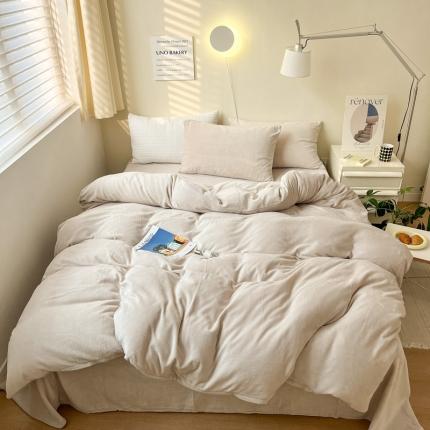 91家纺网 家纺一手货源 找家纺 六巷胡同 2022ins博主风牛奶绒纯色系四件套 米灰