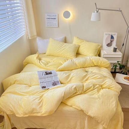 91家纺网 家纺一手货源 找家纺 六巷胡同 2022ins博主风牛奶绒纯色系四件套 奶黄