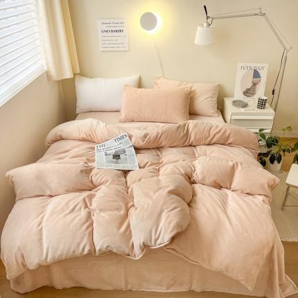 91家纺网 家纺一手货源 找家纺 六巷胡同 2022ins博主风牛奶绒纯色系四件套 奶咖