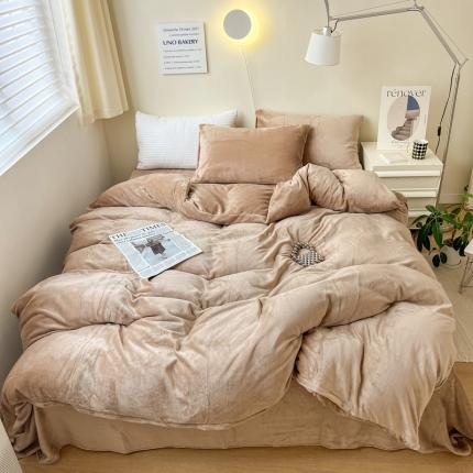 91家纺网 家纺一手货源 找家纺 六巷胡同 2022ins博主风牛奶绒纯色系四件套 深咖