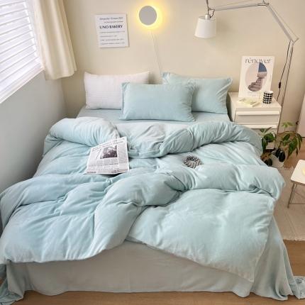 91家纺网 家纺一手货源 找家纺 六巷胡同 2022ins博主风牛奶绒纯色系四件套 水绿