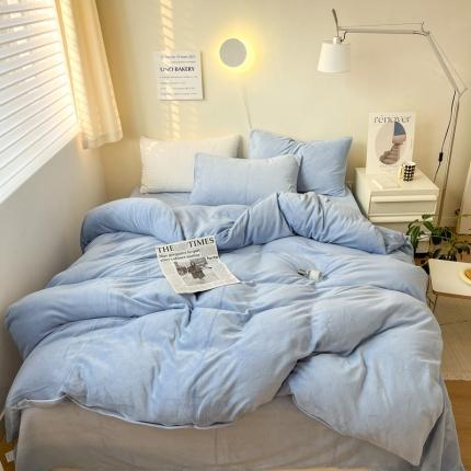 91家纺网 家纺一手货源 找家纺 六巷胡同 2022ins博主风牛奶绒纯色系四件套 雾蓝