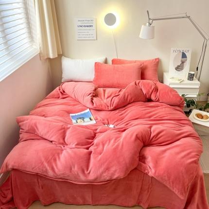 91家纺网 家纺一手货源 找家纺 六巷胡同 2022ins博主风牛奶绒纯色系四件套 砖红