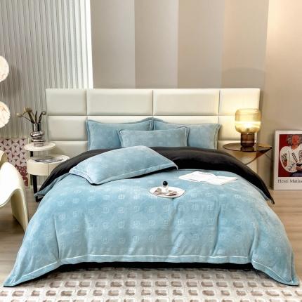 91家纺网 家纺一手货源 找家纺 印季2024新款HG剪花一字绣牛奶绒四件套 繁星蓝-深灰